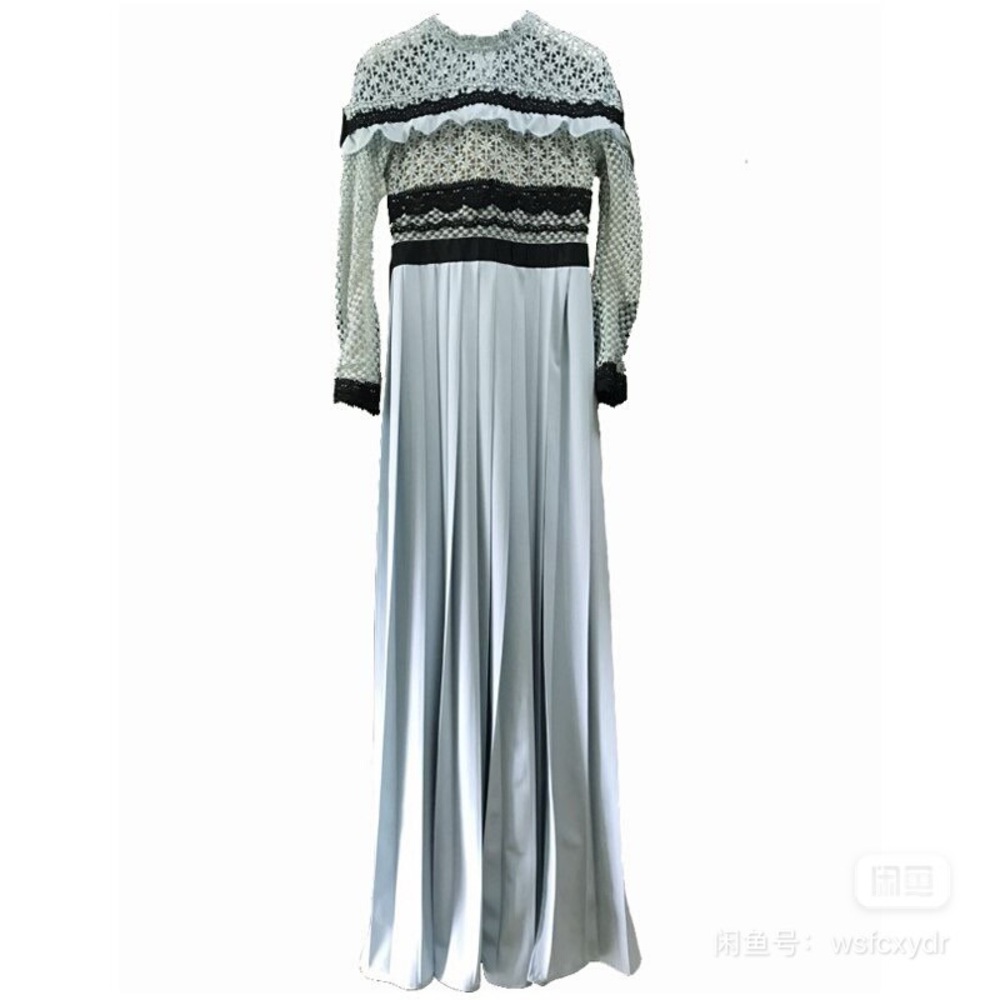 Baby Blue Long Sleeve Lace Split Evening Dress